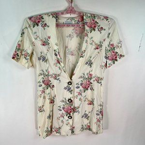 Sheri Martin Vintage Womens Blouse Size 12 Pink Floral Pearl Button Closure